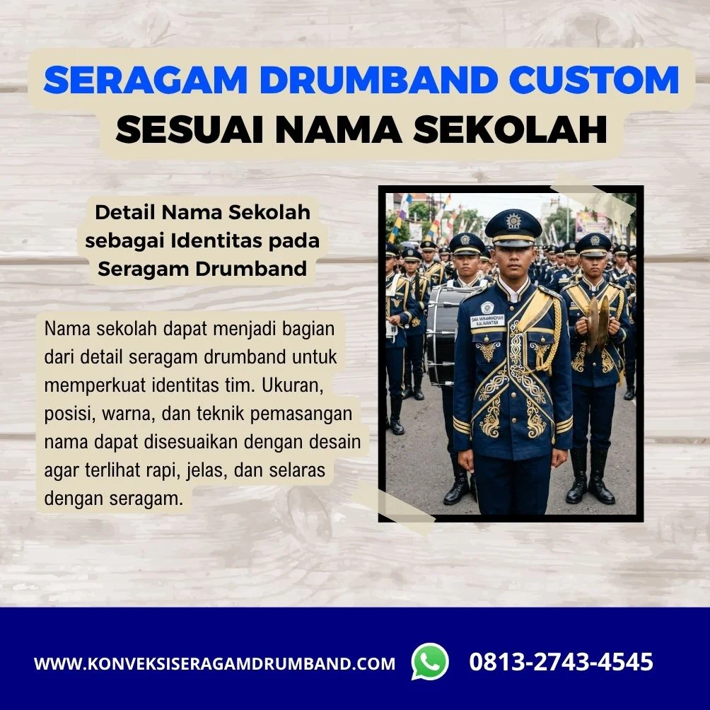 nama sekolah pada seragam drumband custom