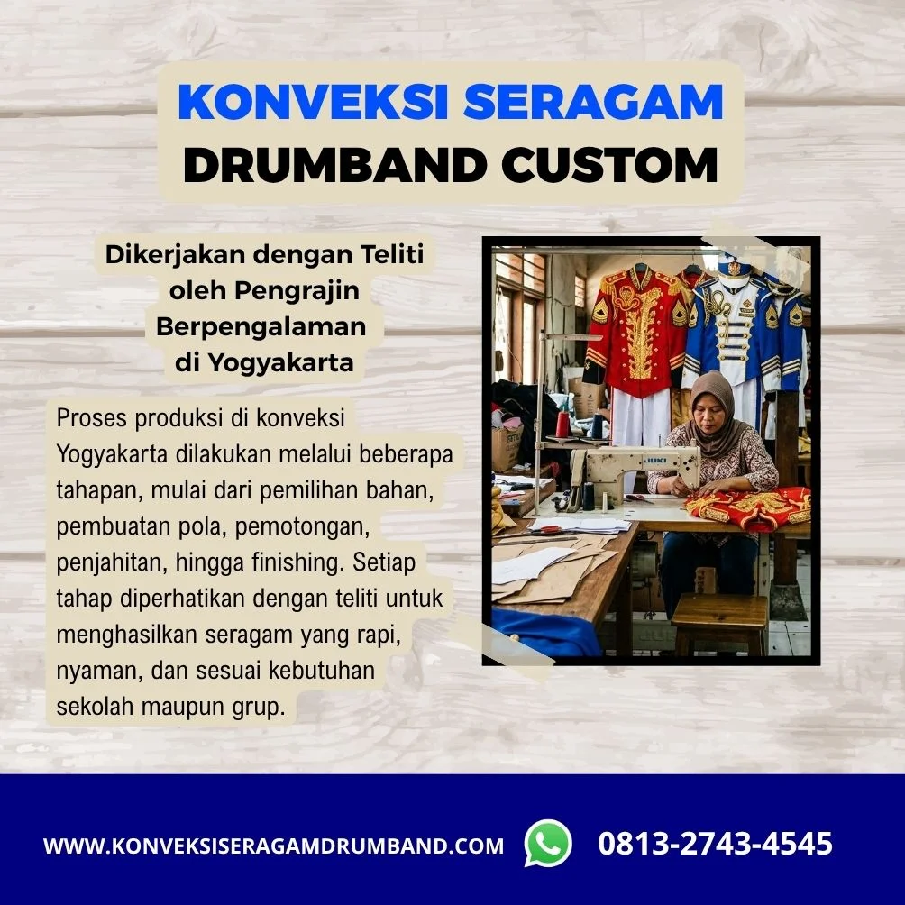 proses produksi seragam drumband custom di konveksi Yogyakarta