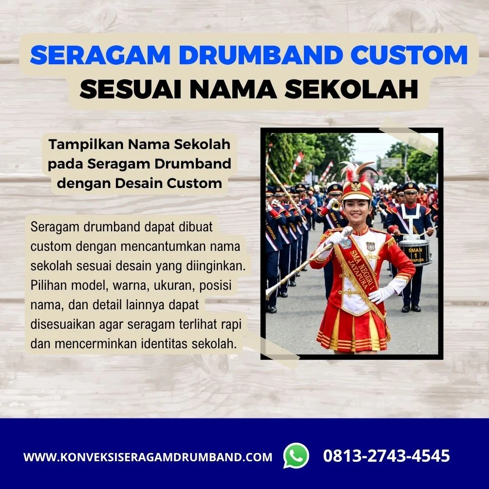 seragam drumband custom nama sekolah untuk pasukan dan mayoret